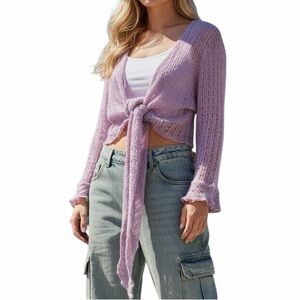 Per Una Light Purple Tie-Front Cardigan